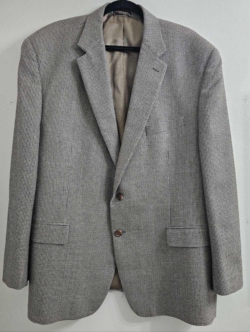Ralph Lauren Wool/Silk Blend Gray/Black Houndstooth Pattern Blazer Mens Size 50R